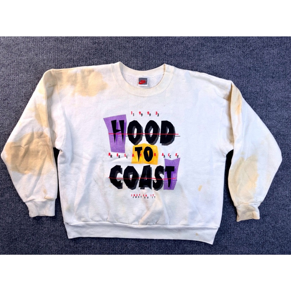 Vintage Nike Hood to Coast 1993 Sweatshirt Mens Large White USA Crewneck Stains